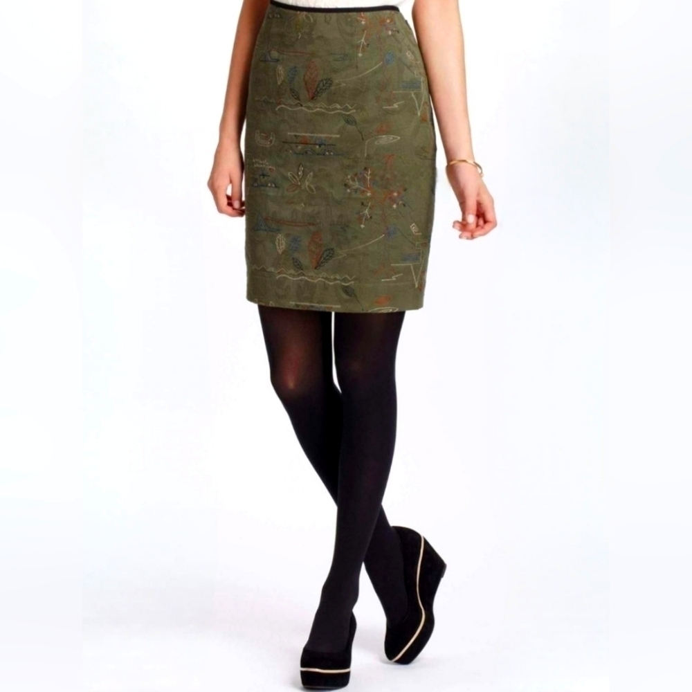 Anthropologie Meadow Rue Green  Embroidered Lined Mini Skirt 4